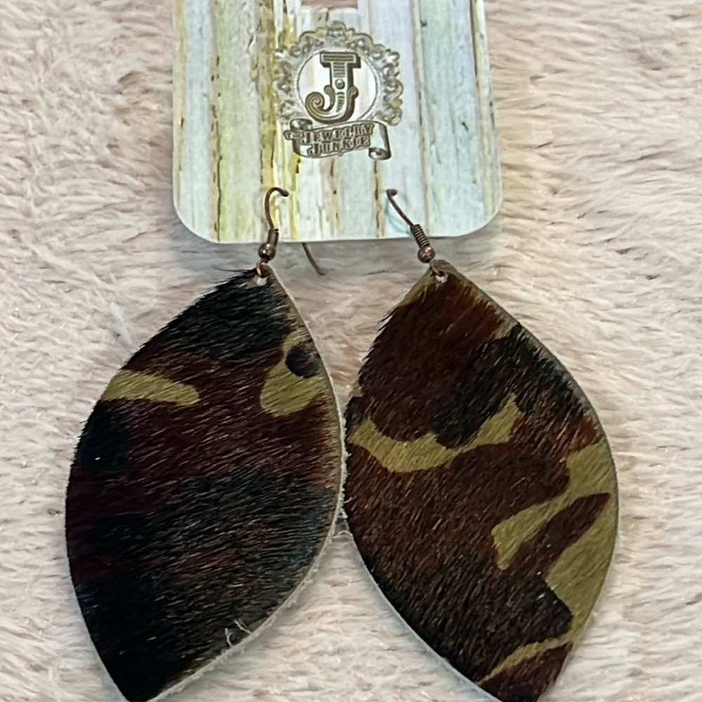 Camo hair on Hyde leather earrings-The Jewelry Junkie